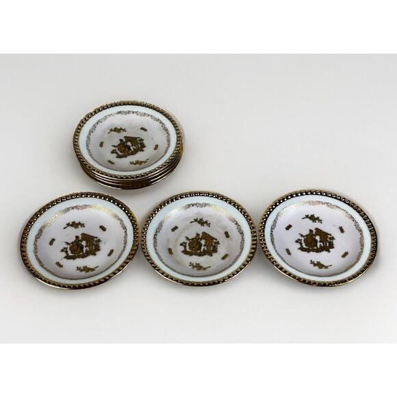 ANDREA by SADEK 4" COURTING COUPLE Saucer Trinket Dishes PALE Pink/GOLD Lot of 7 - Picture 2 of 10